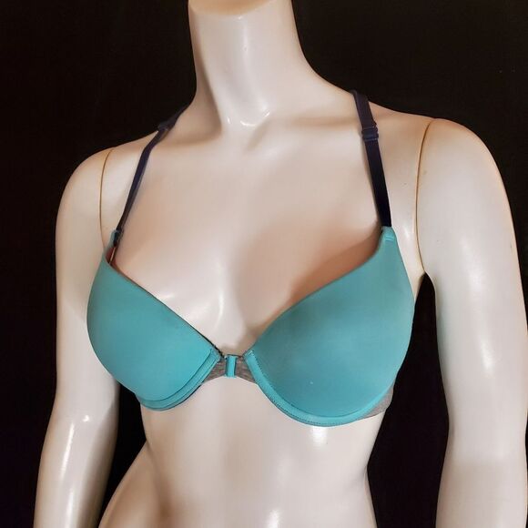 Pink Victoria's Secret Wear Everywhere Blue & Gray Push-Up Bra (32C) - Picture 1 of 5